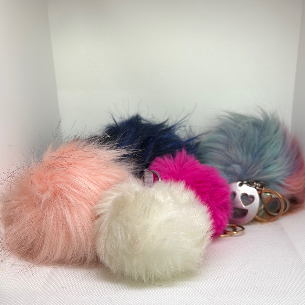 Multicolor Fluffy Pom Pom Keychain Set (set of 5)